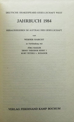 Deutsche Shakespeare-Gesellschaft West - Jahrbuch 1984 (Werner Habicht)