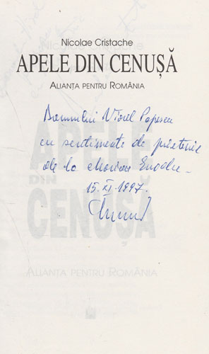 Apele din cenusa (Nicolae Cristache) volum cu dedicatie si autograf din partea autorului Apele din cenusa (Nicolae Cristache) volum cu dedicatie si autograf din partea autorului - imagine 2