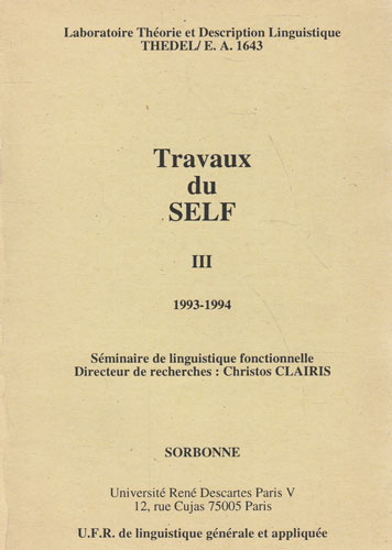 Travaux du SELF vol. III (Christos Clairis) Travaux du SELF vol. III (Christos Clairis)