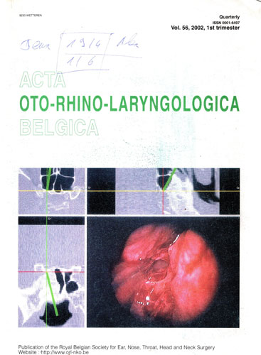 Oto-Rhino-Laryngologica, revista nr. 56 / 2002 (B. Bertrand, M. Jorissen) Acta Belgica Oto-Rhino-Laryngologica, revista nr. 56 / 2002 (B. Bertrand, M. Jorissen) Acta Belgica