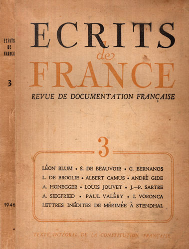 Ecrits de france - revue de documentation francaise nr. 3 / 1946 (Leon Blum, G. Bernanosh) Ecrits de france - revue de documentation francaise nr. 3 / 1946 (Leon Blum, G. Bernanosh)
