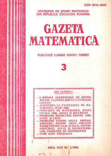 Gazeta matematica, revista nr. 3 / 1989 (Dumitru Acu) Gazeta matematica, revista nr. 3 / 1989 (Dumitru Acu)