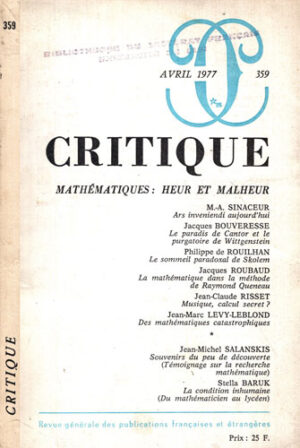 Critique, revista nr. 359 / 1977 (Marcel Arland, Raymond Aron, Marcel Bataillon)